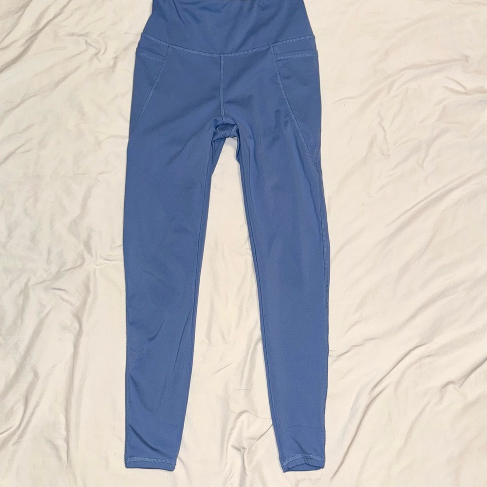 Blue High-Waisted Leggings with Pockets